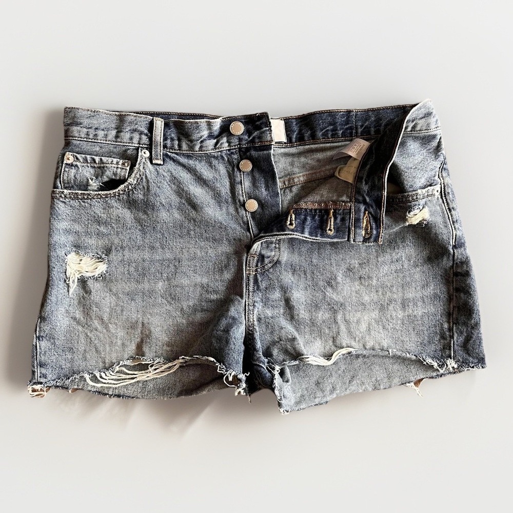 Everlane Shorts Womens 28 Gray Denim Cutoff Raw Hem Distressed Button Fly Casual